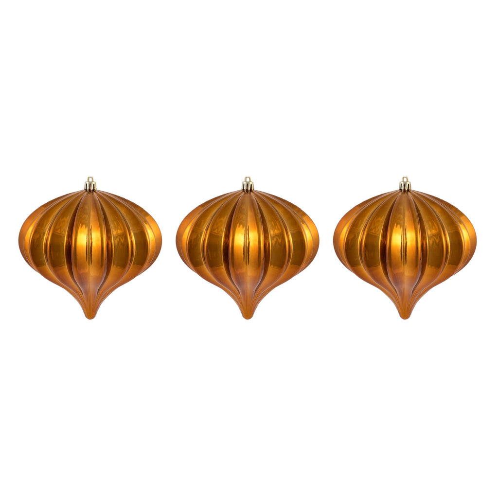 Vickerman 5.7" Burnished Orange Matte Onion Christmas Ornament, UV treated, Set of 3