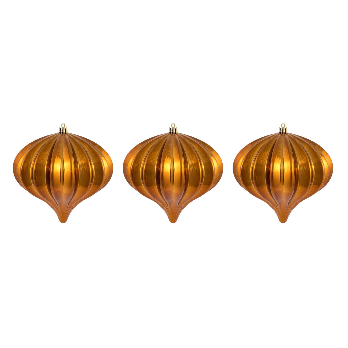 Vickerman 5.7" Burnished Orange Matte Onion Christmas Ornament, UV treated, Set of 3