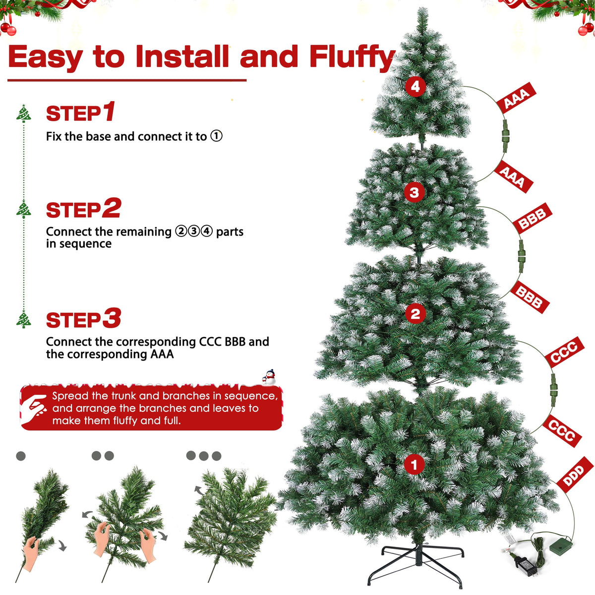Yexmas 6ft Pre-Lit Green Christmas Tree, 11 Modes Colored LED Lights, Artificial Xmas Tree with Large Storage Bag