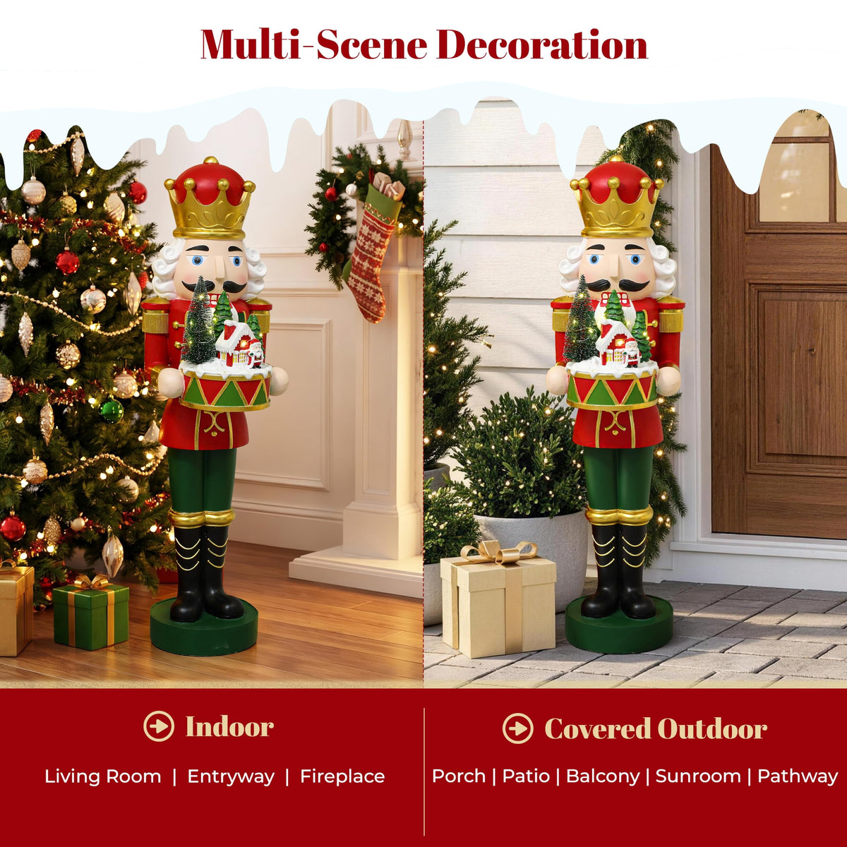 Langford Home Battery-Operated Prelit Nutcracker Soldier Statue Holding Christmas Miniature Landscape