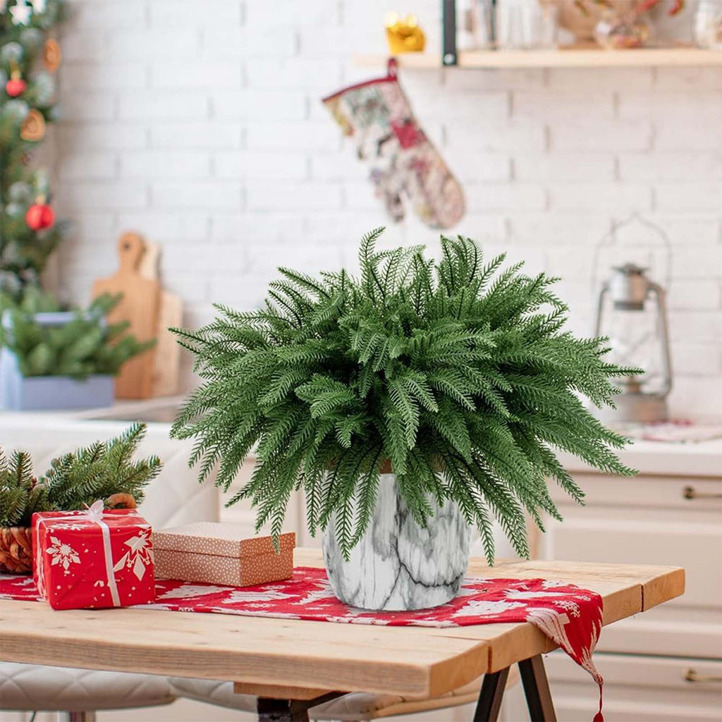 USPEED 18 Inch Real Touch Artificial Norfolk Pine Branches, Faux Cedar Pine Stem Fake Greenery Pine Picks for Vase DIY Garland Wreath Home Decoration - 6Pcs