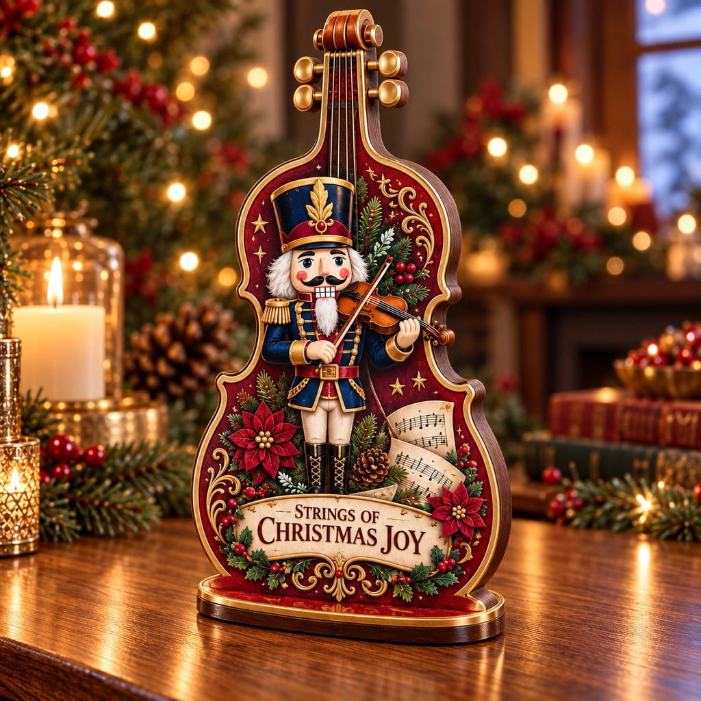 Layered Christmas Violin Nutcracker Tabletop Display for Musicians