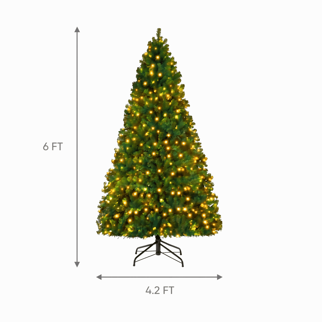 DAYBETTER 6ft Christmas Tree Artificial, Pre-lit with 250 LED Warm White Lights, 800 Branch Tips, Foldable Sturdy Metal Stand for Festival Home, Office Decor, Indoor and Outdoor