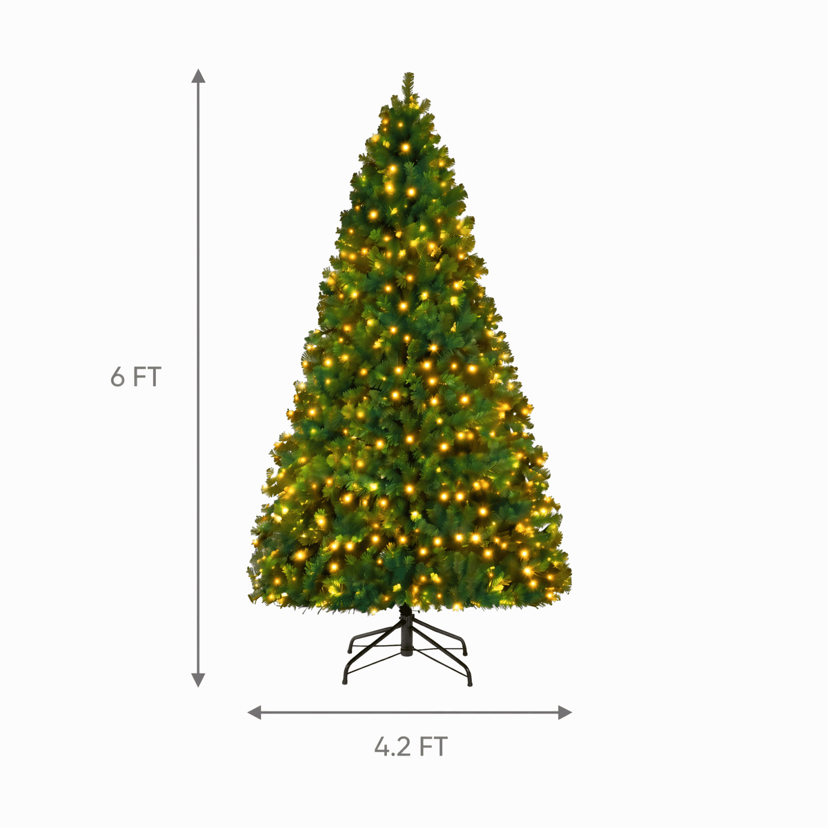 DAYBETTER 6ft Christmas Tree Artificial, Pre-lit with 250 LED Warm White Lights, 800 Branch Tips, Foldable Sturdy Metal Stand for Festival Home, Office Decor, Indoor and Outdoor