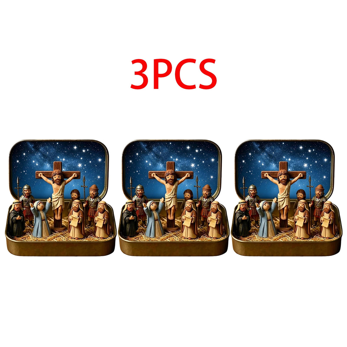 Daghihgewr Mini Christmas Nativity Set Tabletop Tin Box Multicolor Indoor Religious Ornament 1-Count 3.9 x 2.8 x 1.2 Inch