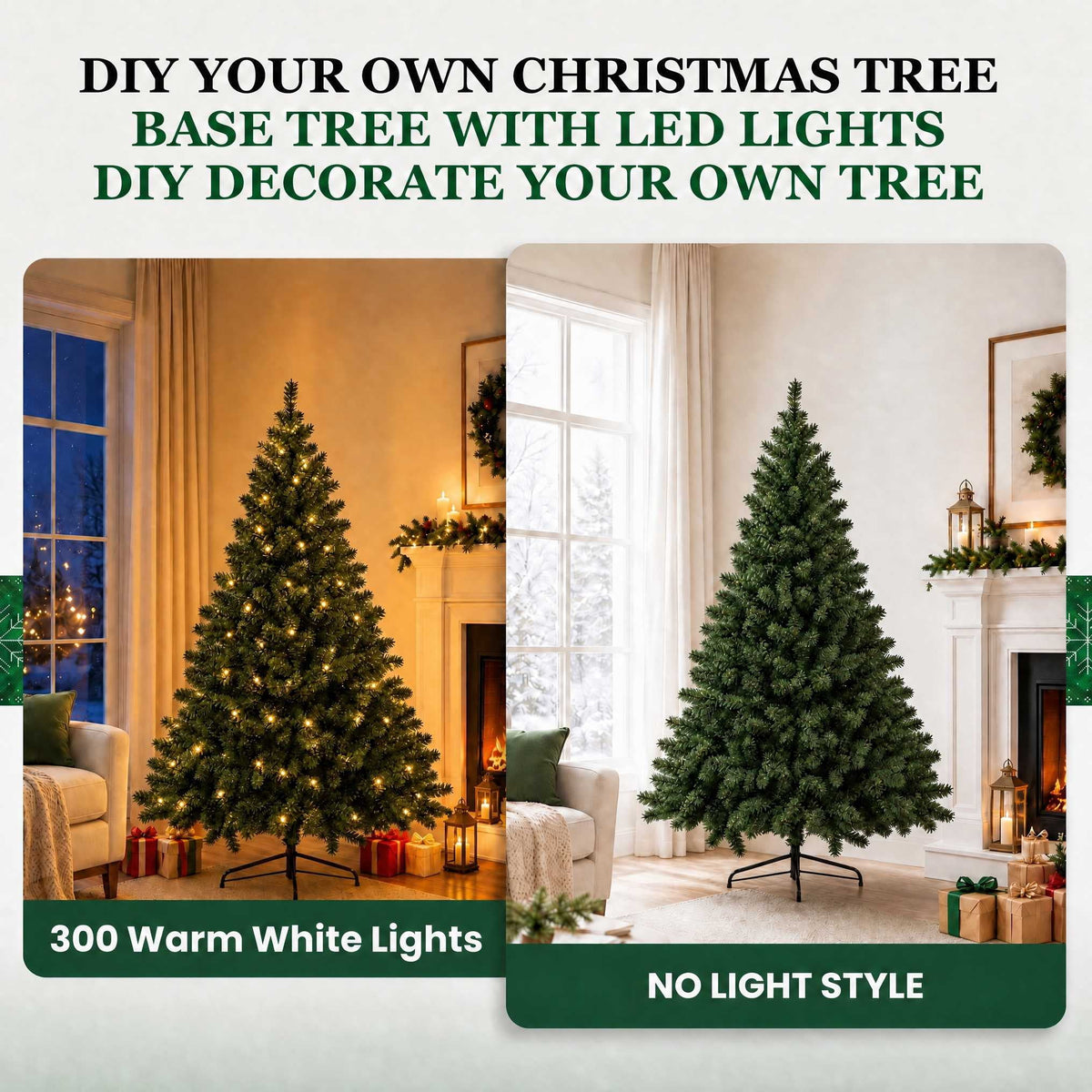 DAYBETTER 8ft Artificial Christmas Tree, 500 Warm White Lights & 1335 Branch Tips, Includes Metal Stand, Indoor/Outdoor Xmas Holiday Decor