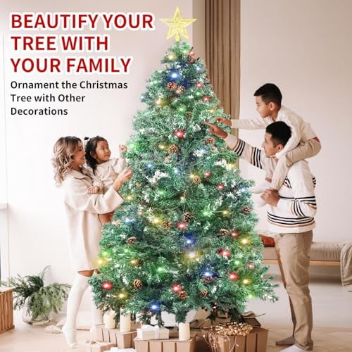 6.5 ft Christmas Decor Full Artificial Christmas Tree Star Topper with 80 Pinecones & Tree Topper, Premium PVC Branch Tips for Spacious Living Room, Grand Foyer and Holiday Event Display