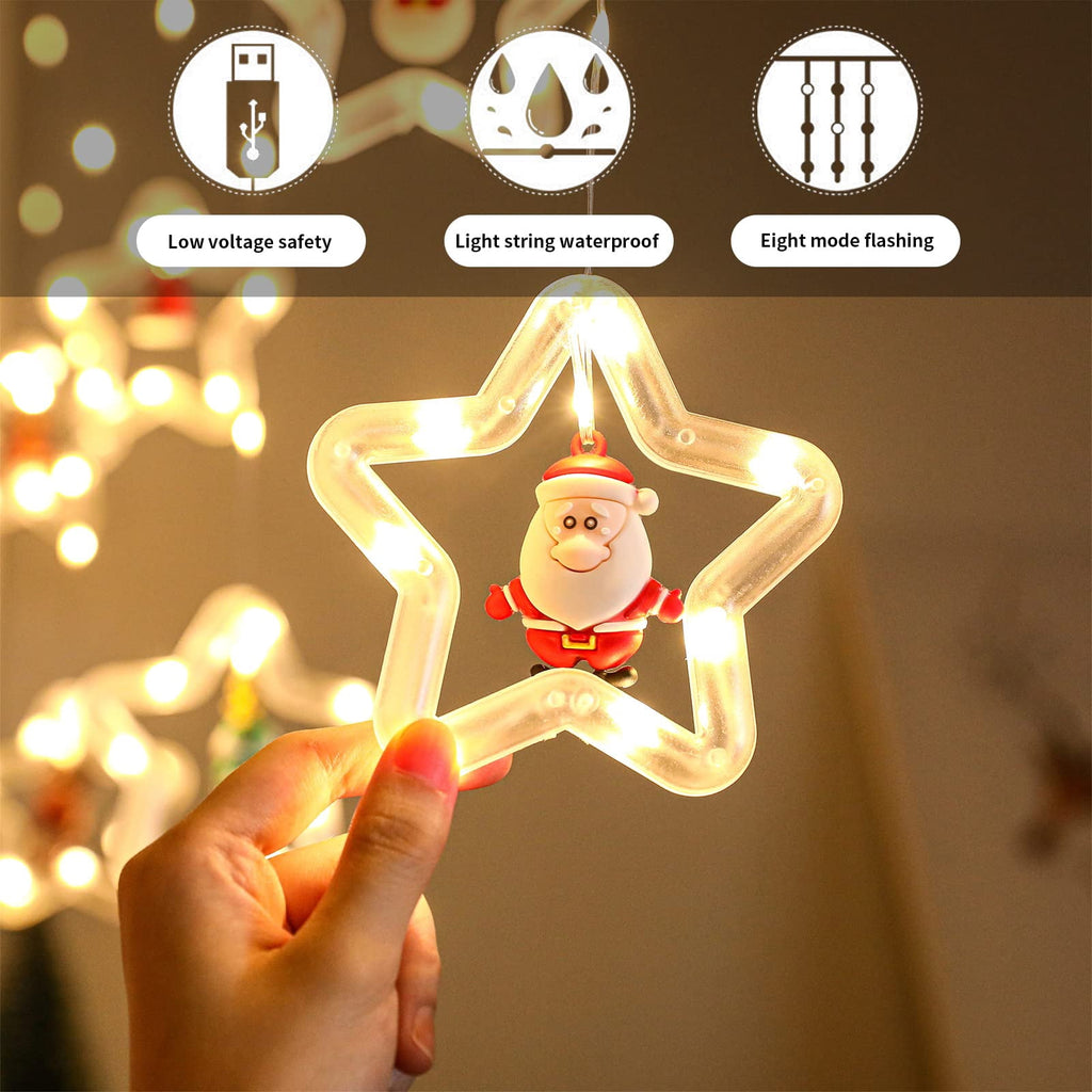 WILLED Christmas String Lights, 120 LED Window Curtain Lights with Christmas Ornaments, 9.8ft USB Powered Warm White Waterproof Fairy Lights Indoor Outdoor for Xmas Tree Patio Garden Party Home Decor