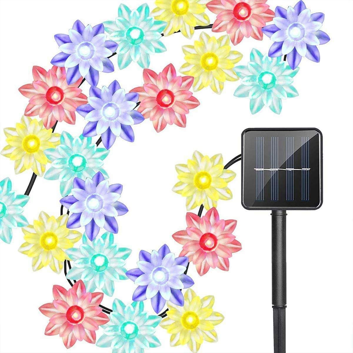 HESHENG Solar Lotus Flowers String Lights, Waterproof 40ft 100LEDs Lights Fairy Lights Outdoor 8 Modes Festival Lighting for Patio Yard Tree Wedding Party Christmas Decoration, Multicolor