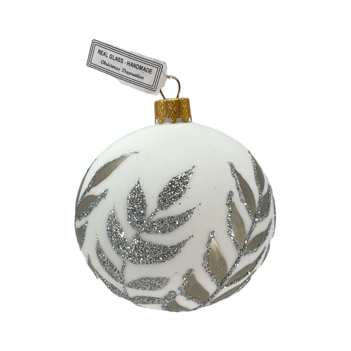 3 Inch Silver and Gold Leaves Glass Christmas Ball Ornaments 12 Piece Set