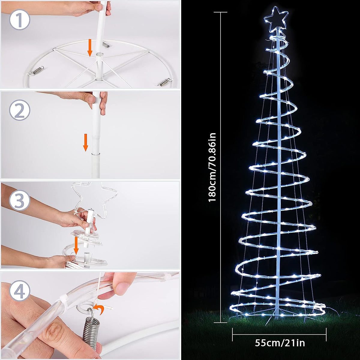 Colorful Lighted Spiral Christmas Tree Lights with Remote, 4FT