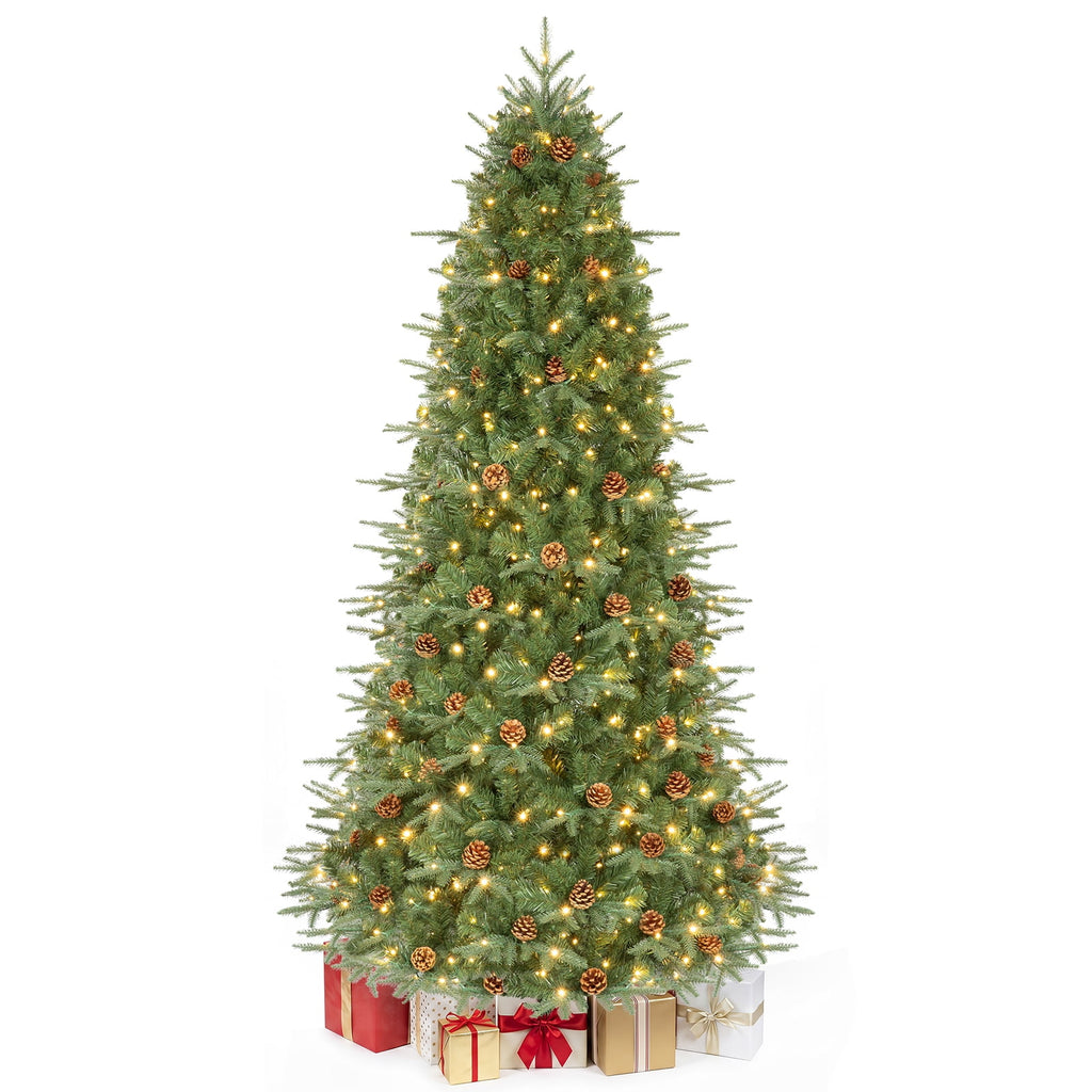 Gymax 7.5 FT Pre-Lit Artificial Christmas Tree, Realistic Xmas Tree w/ 540 Warm White LED Lights 1125 Dense Branch Tips