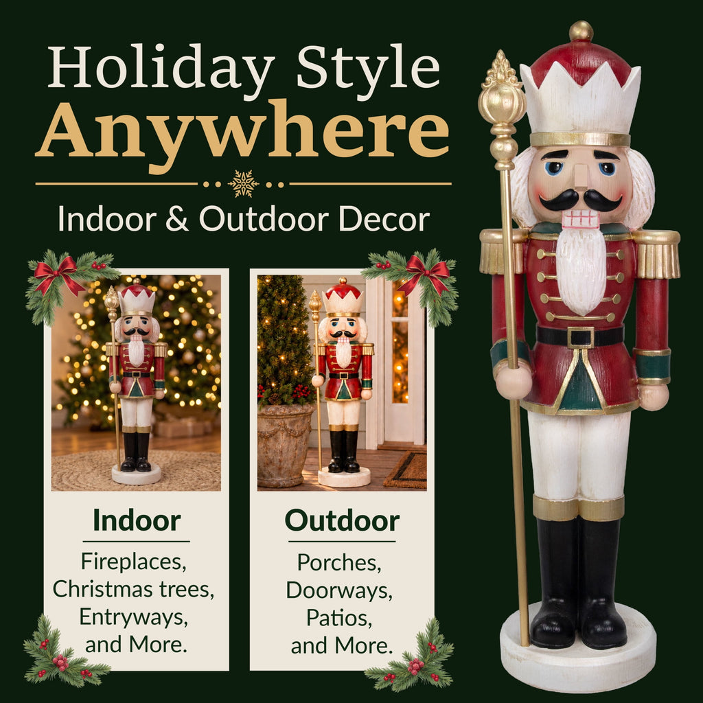 Sunnydaze Green Polyresin Gregor the Rustic Nutcracker Christmas Statue, 33"