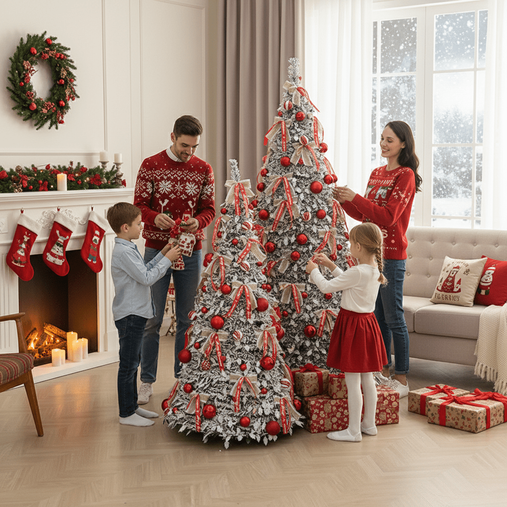 6 Ft Pre Lit Pop Up Christmas Tree with 200 Lights, Pre Decorated Artificial Green Xmas Tree with Ornaments, Easy Setup & Foldable for Storage