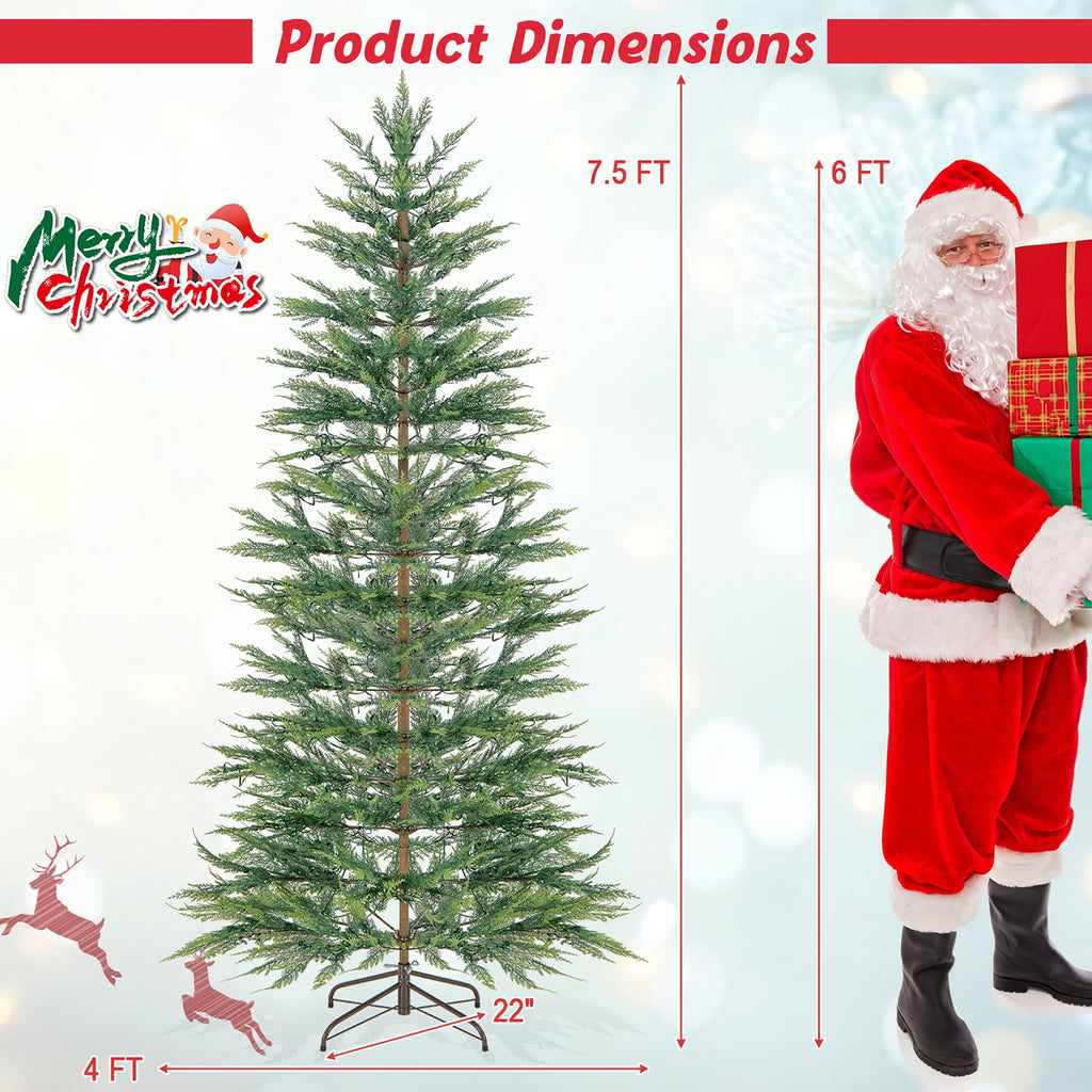 Gymax 7.5 FT Pre-Lit Artificial Christmas Tree Simulated Cypress Xmas Tree w/ Hinges