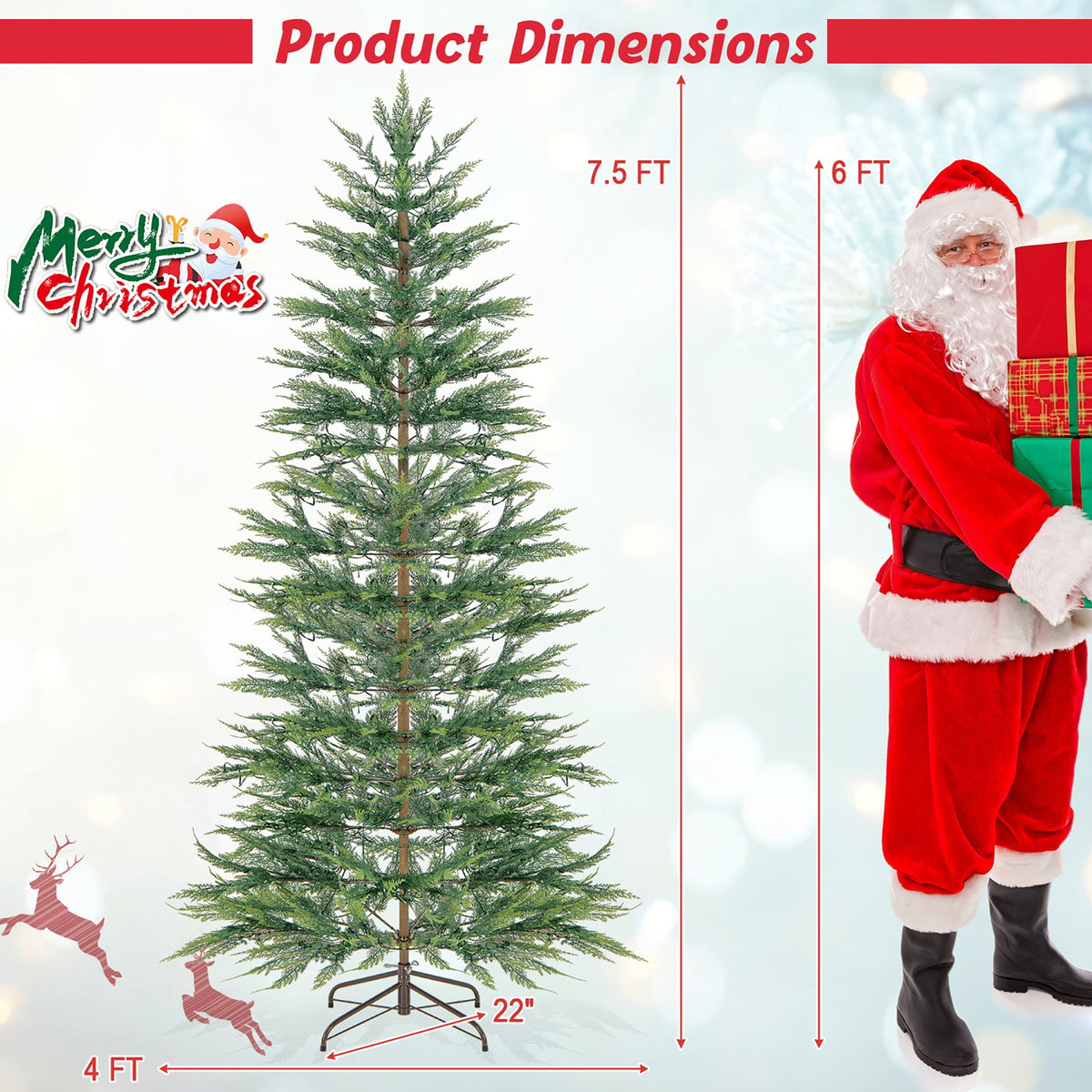 Gymax 7.5 FT Pre-Lit Artificial Christmas Tree Simulated Cypress Xmas Tree w/ Hinges