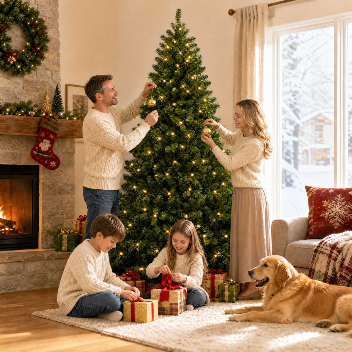 DAYBETTER 8ft Artificial Christmas Tree, 500 Warm White Lights & 1335 Branch Tips, Includes Metal Stand, Indoor/Outdoor Xmas Holiday Decor