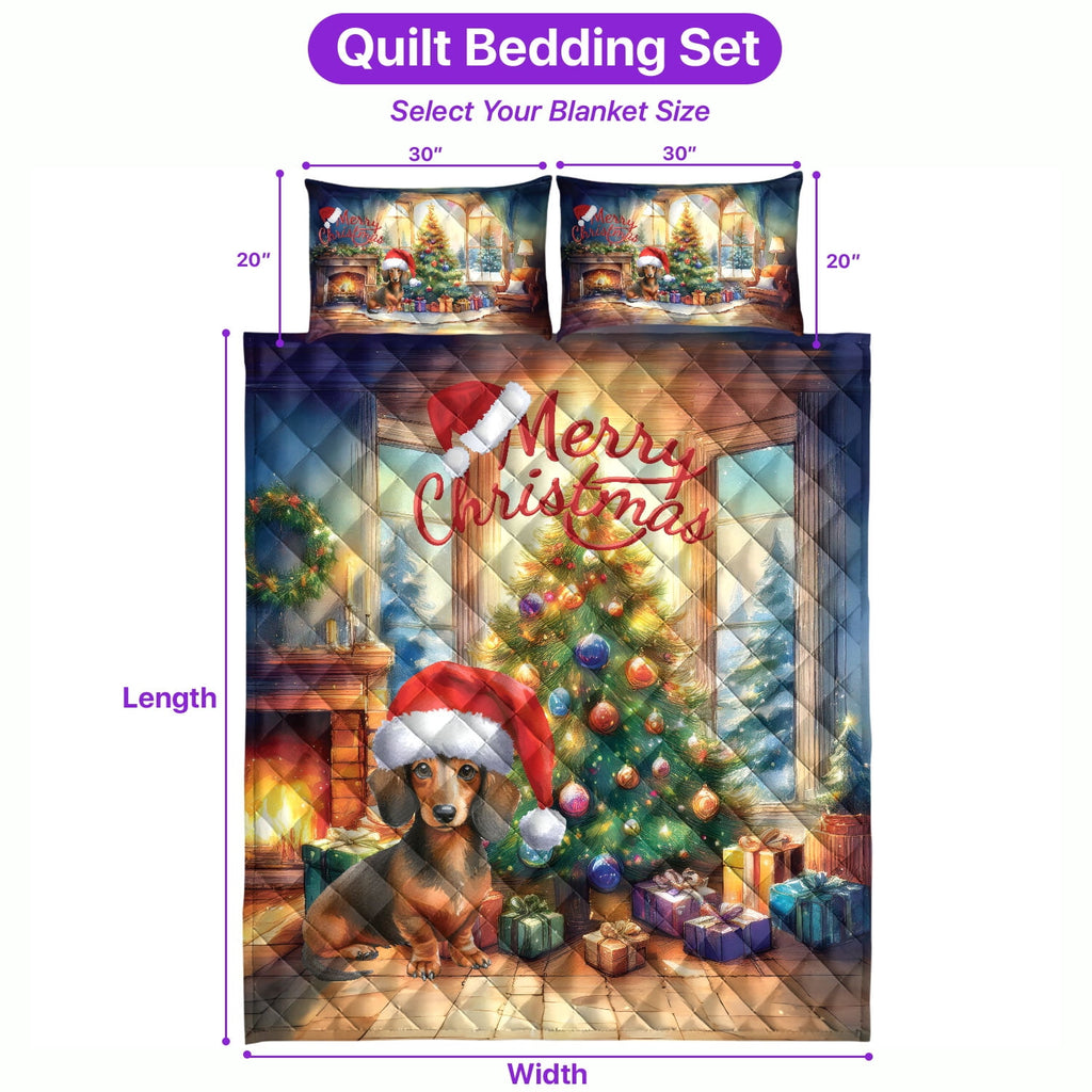 Merry Christmas French Bulldog Santa Hat Xmas Tree Winter Holiday Quilt Bedding Set Dog Lover Gifts 1 Blanket Bed Cover 2 Pillowcases - 01013