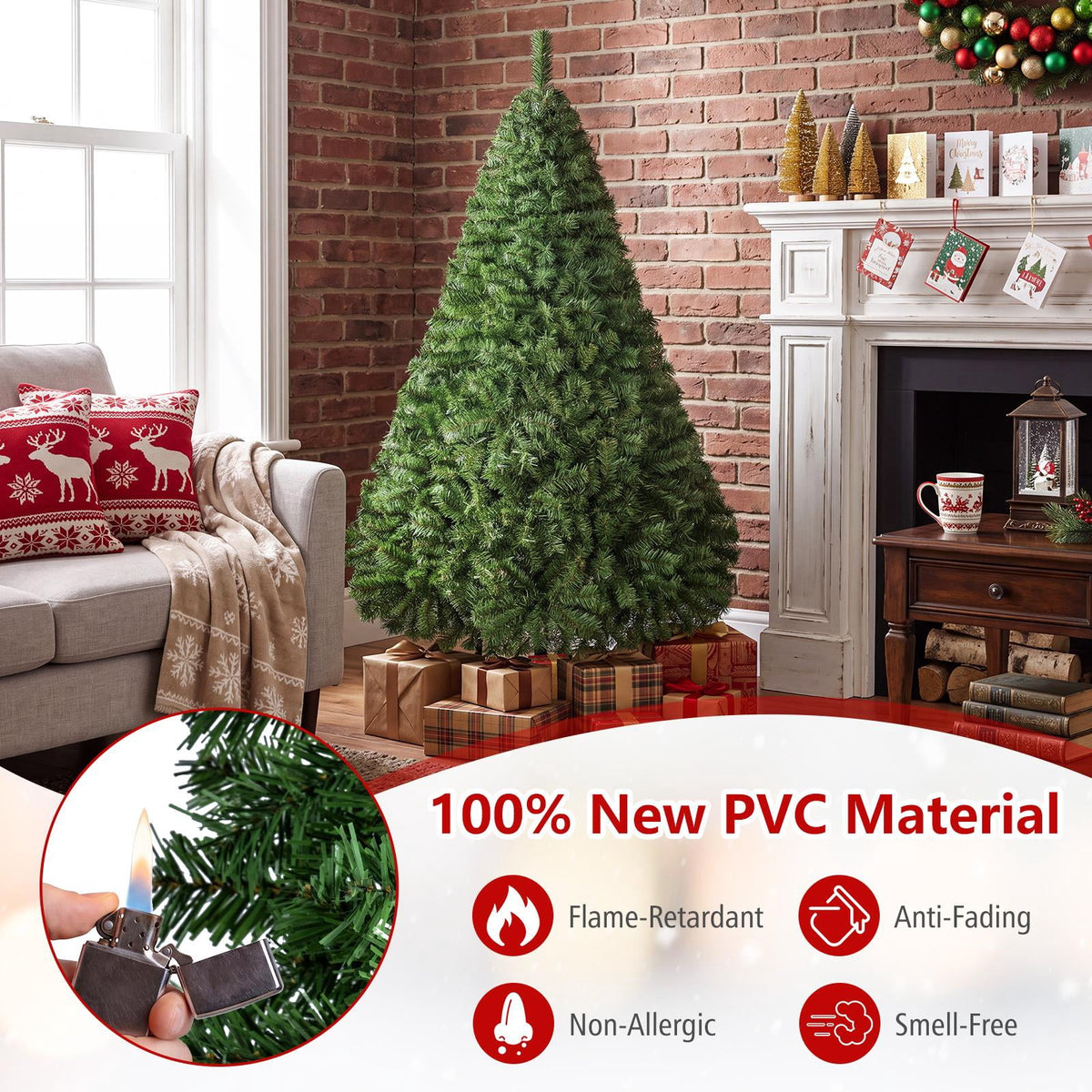 Costway 9FT PVC Christmas Tree 2132 Tips Hinged Solid Metal Legs