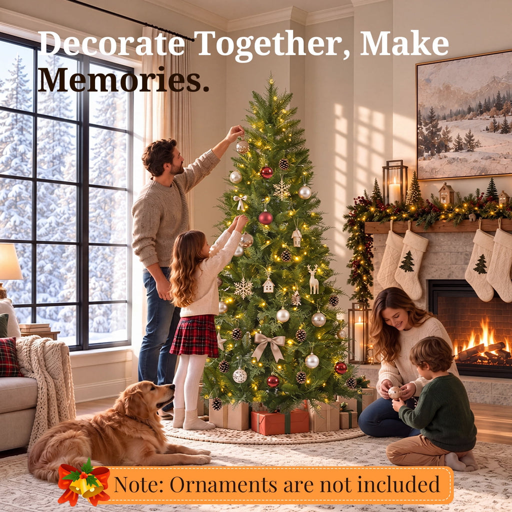 Goosiay 6FT Pre-Lit Artificial Christmas Tree, Slim Cypress Christmas Tree with Realistic Branches, 877 PE & PVC Tips and 250 Lights for Living Room, Office, Bedroom and Indoor Holiday Decor