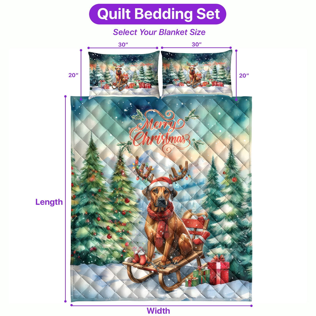 Merry Christmas Santa Reindeer Antlers French Bulldog Sleigh Xmas Winter Holiday Quilt Bedding Set Dog Lover Gifts 1 Blanket Bed Cover 2 Pillowcases - 00023