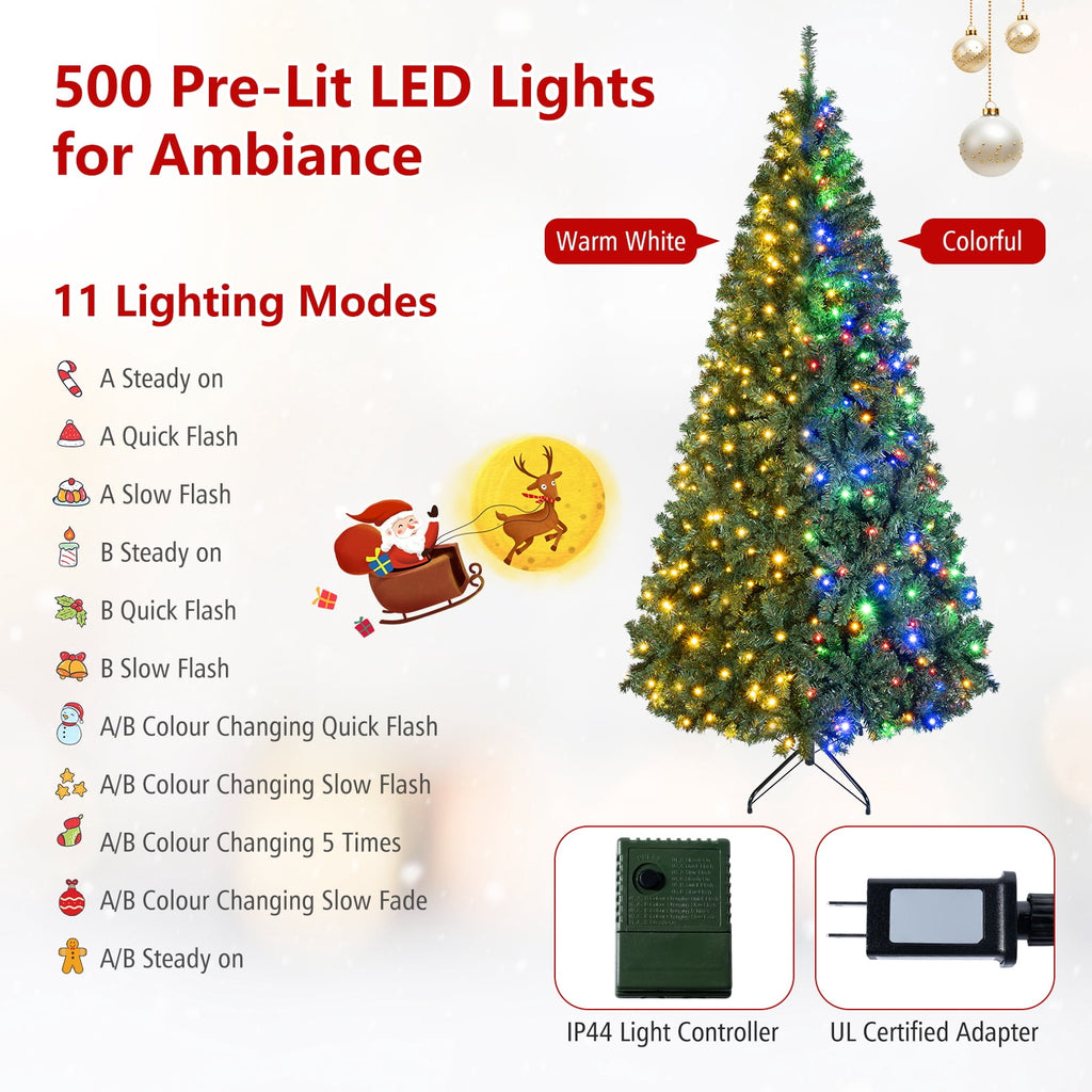 Costway 8Ft Pre-Lit Artificial Christmas Tree Hinged 750 LED Lights