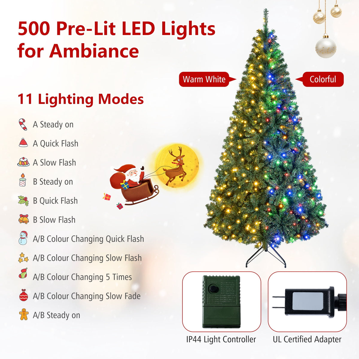 Costway 8Ft Pre-Lit Artificial Christmas Tree Hinged 750 LED Lights