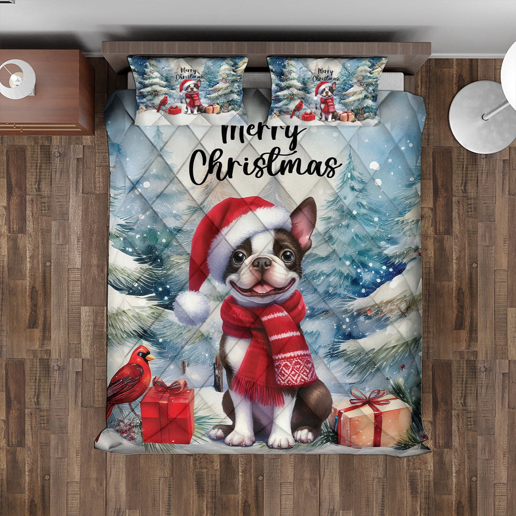 Merry Christmas French Bulldog Enjoys Woofmas Winter Xmas Holiday Quilt Bedding Set Dog Lover Gifts 1 Blanket Bed Cover 2 Pillowcases - 02022