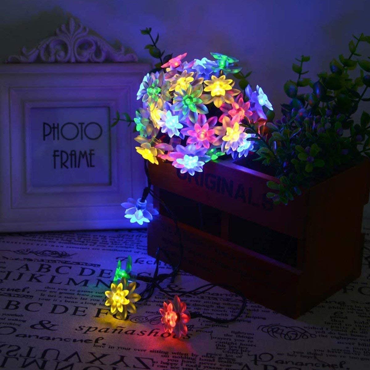 HESHENG Solar Lotus Flowers String Lights, Waterproof 40ft 100LEDs Lights Fairy Lights Outdoor 8 Modes Festival Lighting for Patio Yard Tree Wedding Party Christmas Decoration, Multicolor