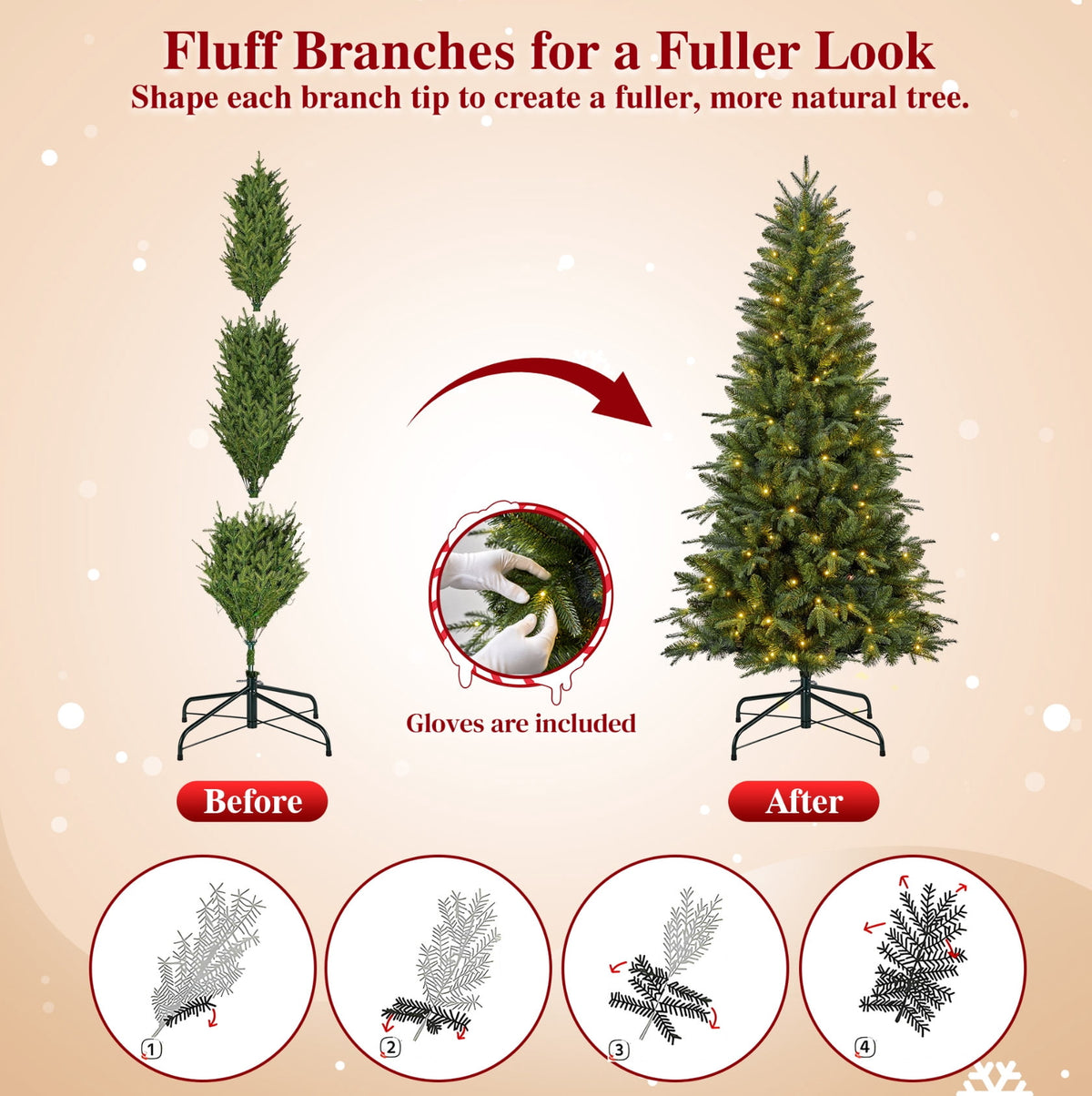 Goosiay 6ft Pre-Lit Christmas Tree, Artificial Aspen Fir Xmas Tree with 1300 PE PVC Branch Tips & Folding Metal Stand, Festive Decoration Tree for Home, Office & Carnival, Green