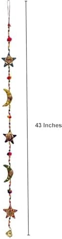 Star Bell and Half Moon Hanging Set of 5 Home Christmas Hanging Party Decorative Ornaments Multi Colored Indian Traditional (Half Star & Moon Layer)