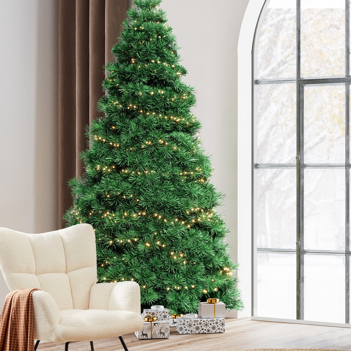 6ft Christmas Tree, Pre-lit Artificial Spruce Christmas Trees with Led Light, Hinged Spruce Xmas Tree for Home, Office, Party