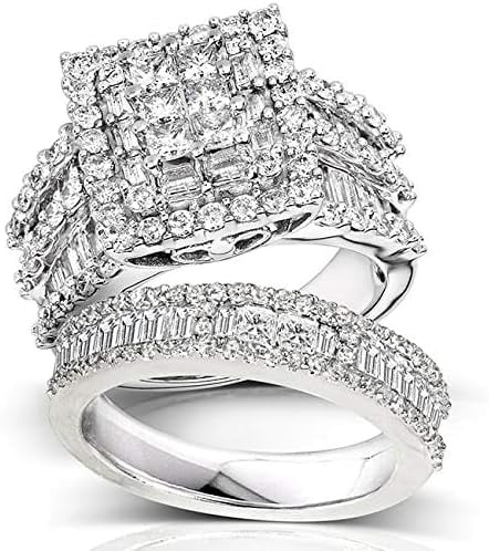 Rag Jewels 925 Sterling Silver 2.20 Ct Princess Cut White Diamond Wedding Engagement Valentine's Anniversary Christmas Bridal Ring Set 14K White Gold Plated For Women's -9.5