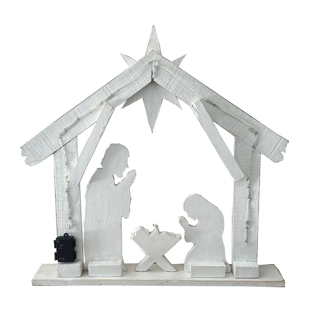 Hi-Line Gifts Battery Operated LED Lighted Wooden Nativity Family Christmas Decoration - 30.25"