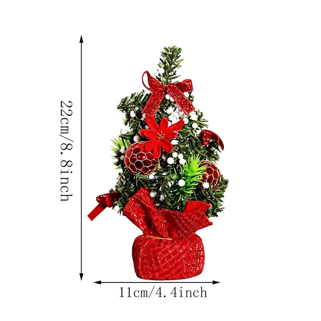 Surpdew Mini Christmas Tree Table Top Decorations- 9" Artificial Small Pine Trees with Burlap Base on Desktop, Shelves, Bedroom, Miniature Scenes Xmas for Home, Office, Party Decor
