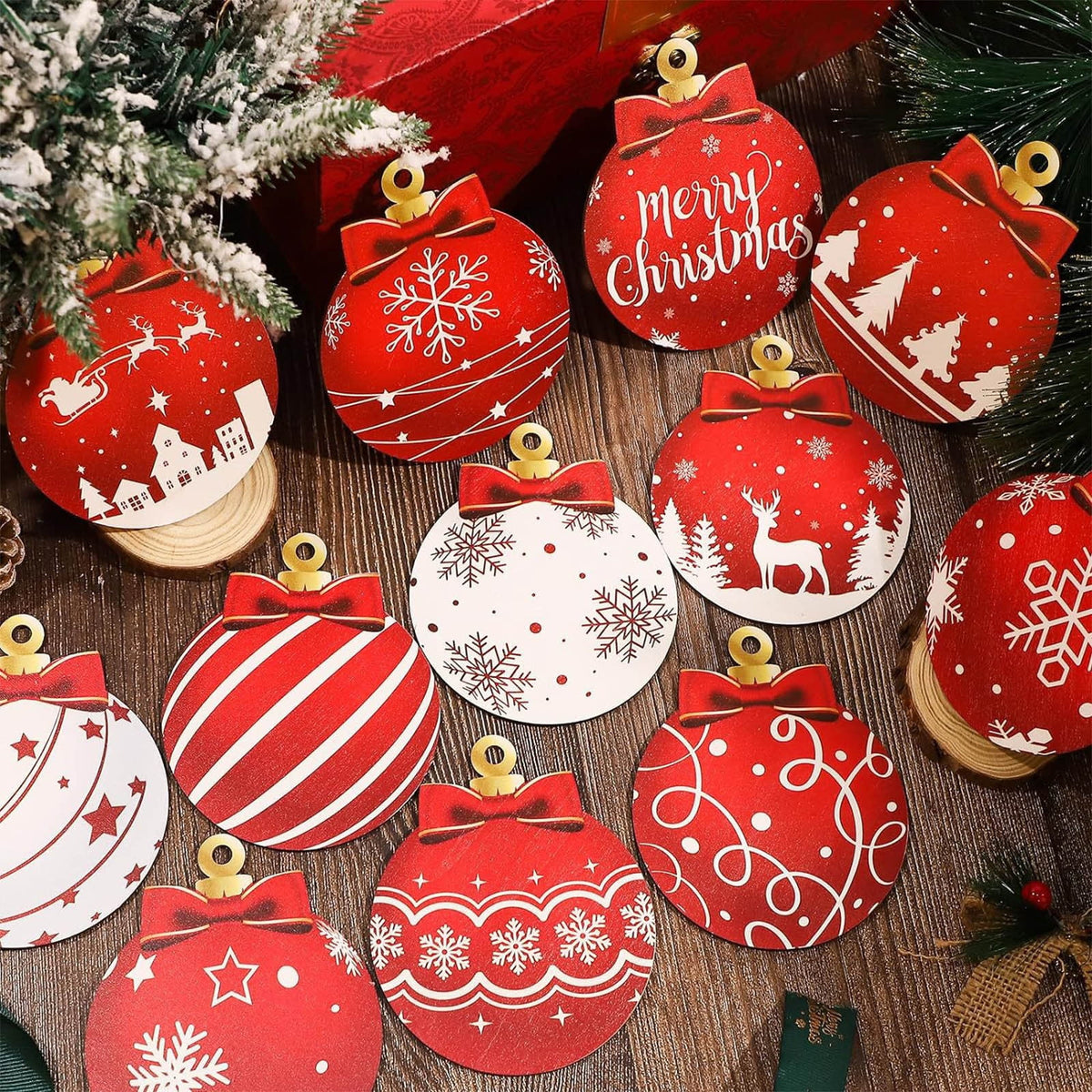 Christmas Decorations Indoor, 12pc Christmas Decoration Wooden Hanging Ornament, Christmas Indoor Decor, S9Multicolor