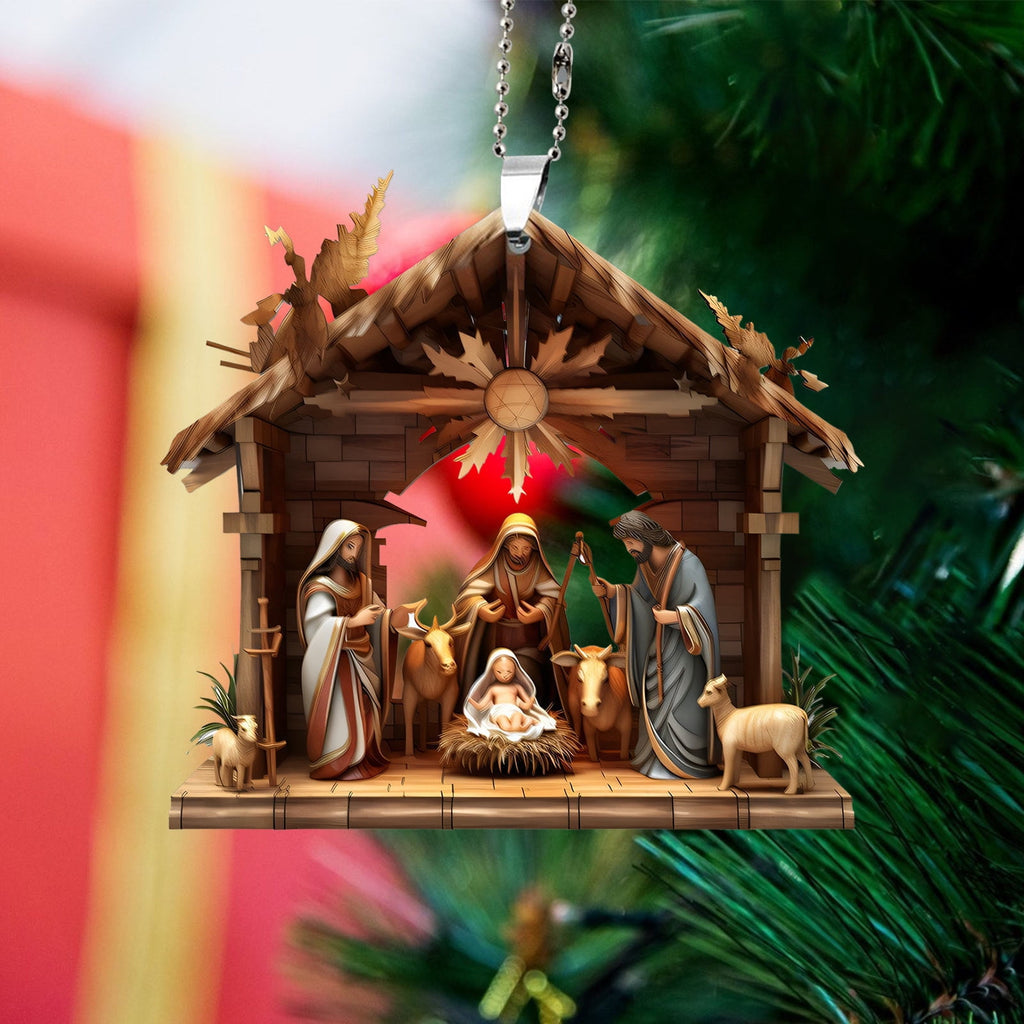 AuroraX Modern Christmas Decoration Hanging Acrylic Christmas Nativity Sets Neutral 2025 Decorative Nativity for Christma Tree,Home Decor
