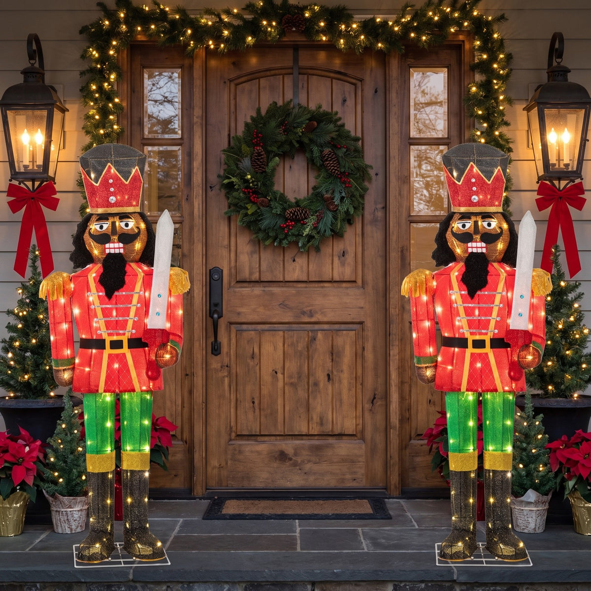 Airfind 5 FT Lighted Christmas Nutcracker with Glitter Sword for Outdoor, Metal Tinsel Frame, 21.5" x 5 ft Footprint, Multi-color