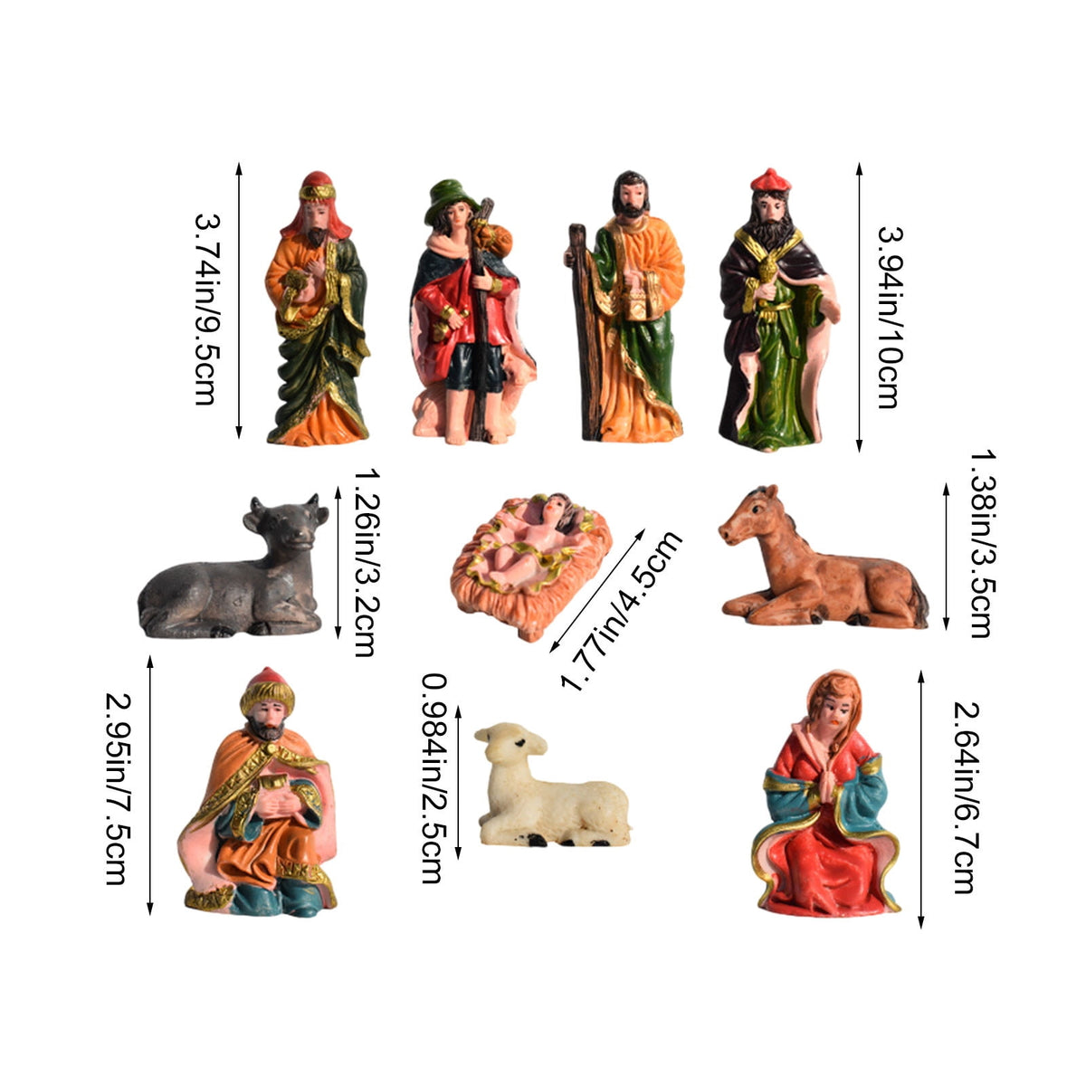 Christmas Nativity Religious Ornaments (10 Pcs) - Little People Nativity Set Resin Manger Figure Crafts, Exquisite Design for Living Room Study Decor
