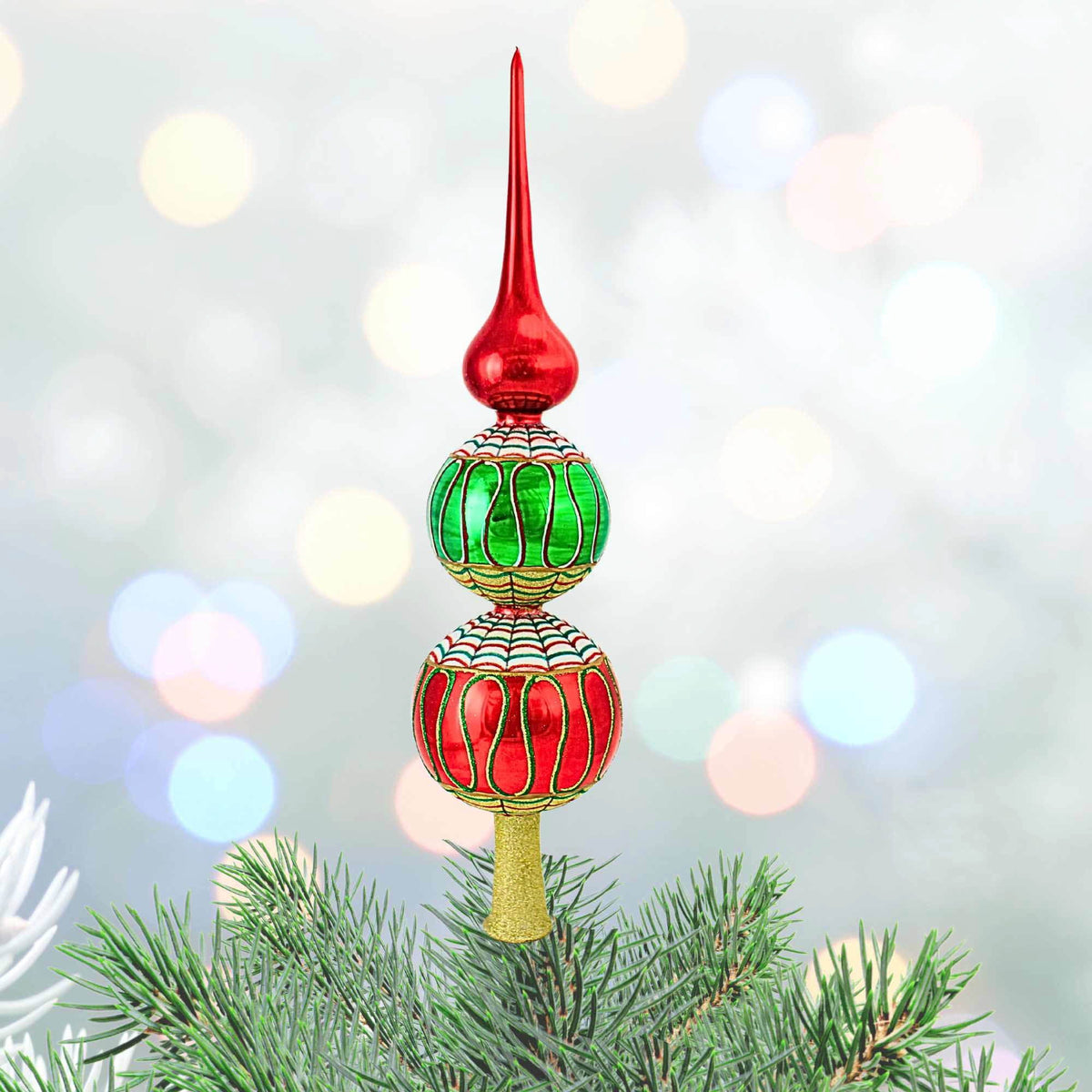 Ribbon Candy Finial Polish Glass Christmas Tree Topper 16 Inch