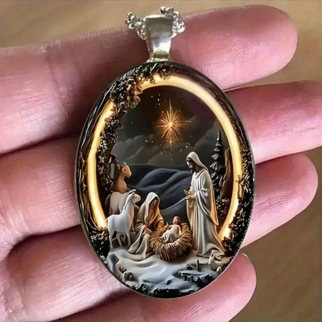 Uxgjfwu Nativity Scene Necklace, Jesus Incarnation Pendant with Manger Design, Christian Religious Jewelry for Christmas, Inspirational Gift for Believers, Symbolic
