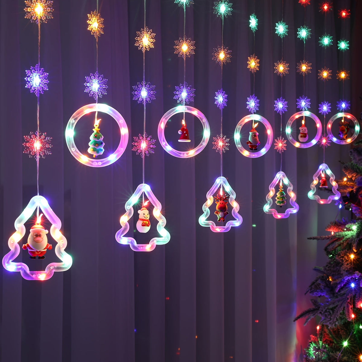 WILLED Christmas String Lights, 120 LED Window Curtain Lights with Christmas Ornaments, 9.8ft USB Powered Warm White Waterproof Fairy Lights Indoor Outdoor for Xmas Tree Patio Garden Party Home Decor