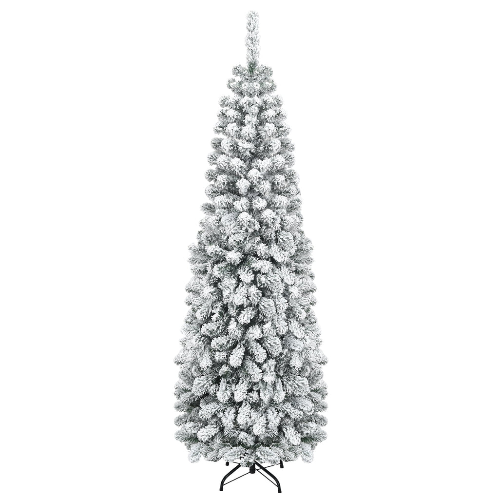 Costway 4.5 FT Unlit Flocked Pencil Christmas Tree Hinged with 242 Branch Tips