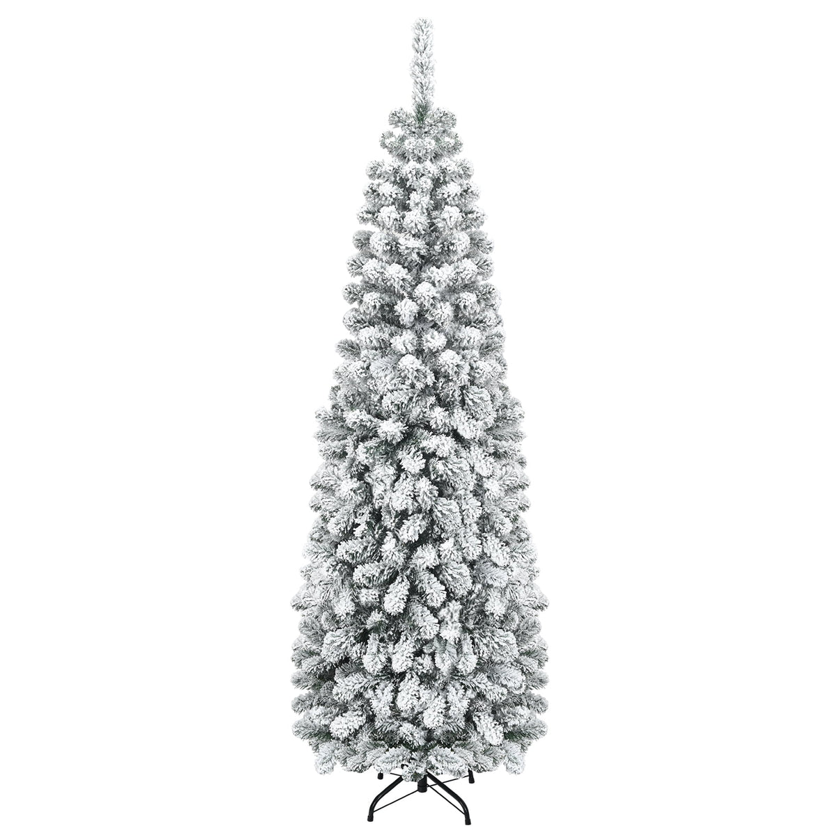 Costway 7.5 FT Unlit Flocked Pencil Christmas Tree Hinged with 641 Branch Tips