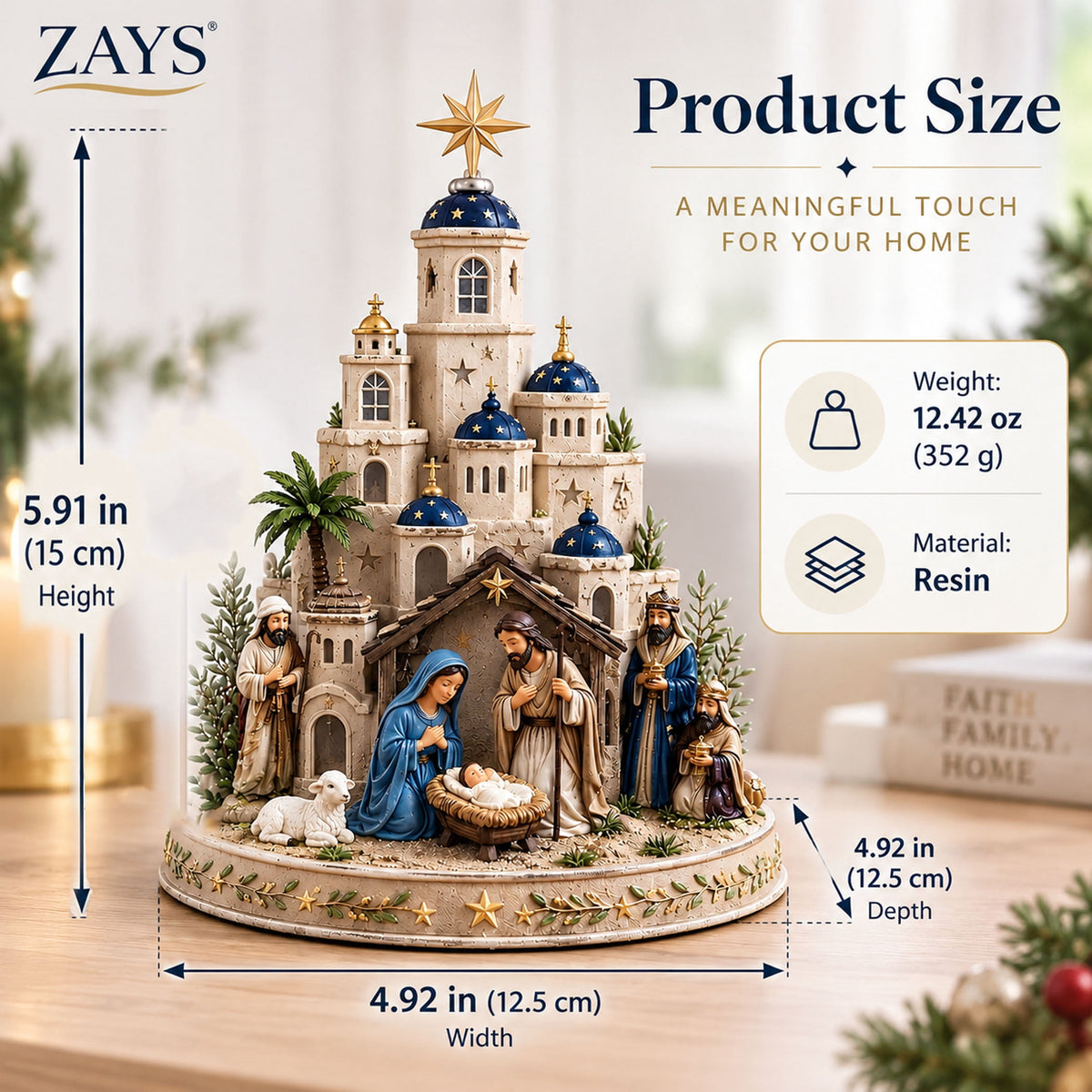 Nativity Set, Star of Bethlehem Lighted Nativity Scene with Church Tower, Manger Figures, Lighted Christmas Church Tabletop Decor
