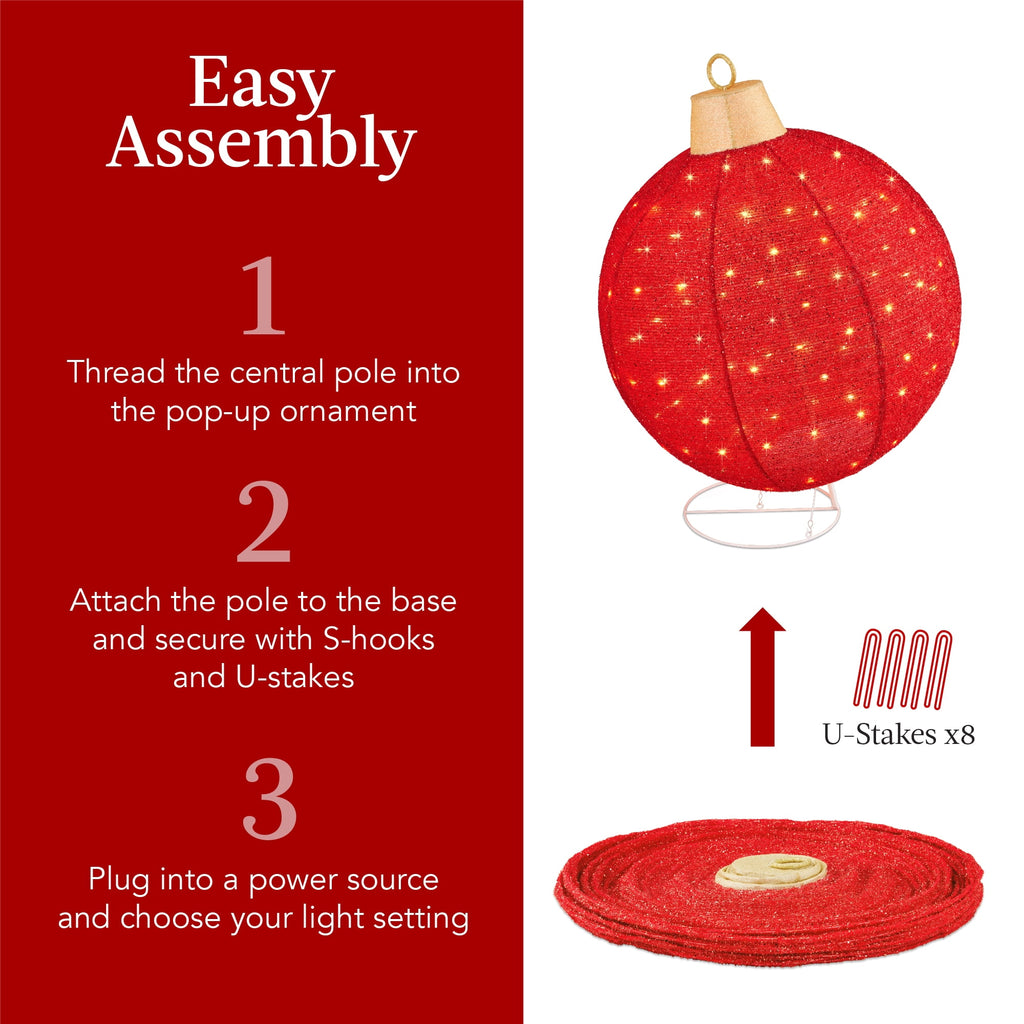 Best Choice Products 2pc Lighted Pop-Up Christmas Ornaments Outdoor Holiday Decoration w/ 220 LED Lights - Red/Green