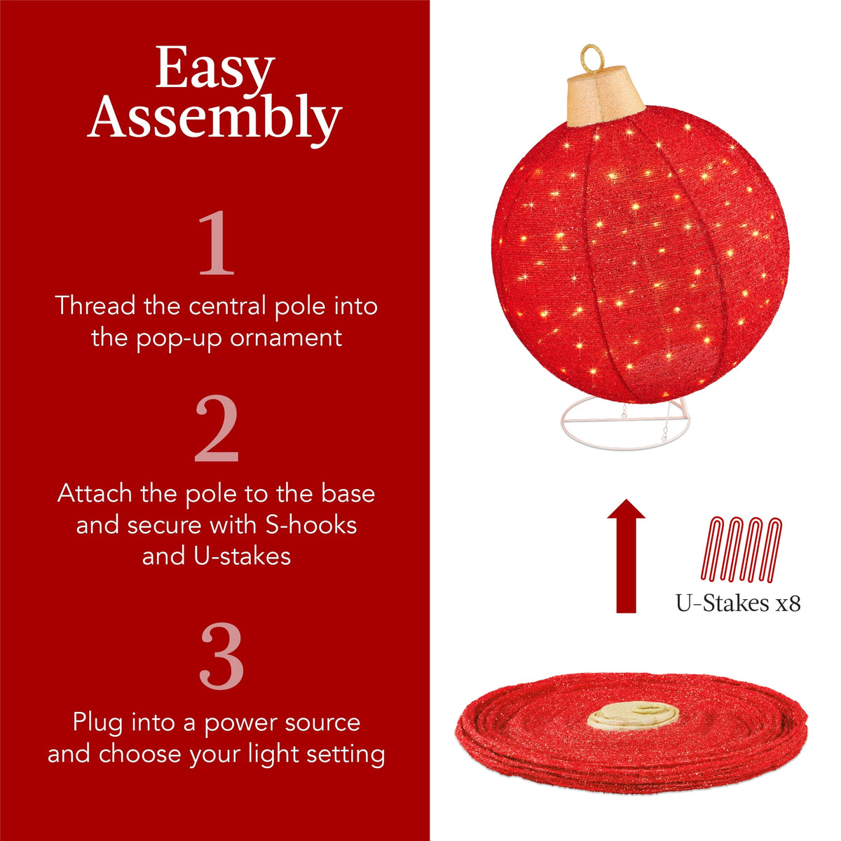 Best Choice Products 2pc Lighted Pop-Up Christmas Ornaments Outdoor Holiday Decoration w/ 220 LED Lights - Red/Green