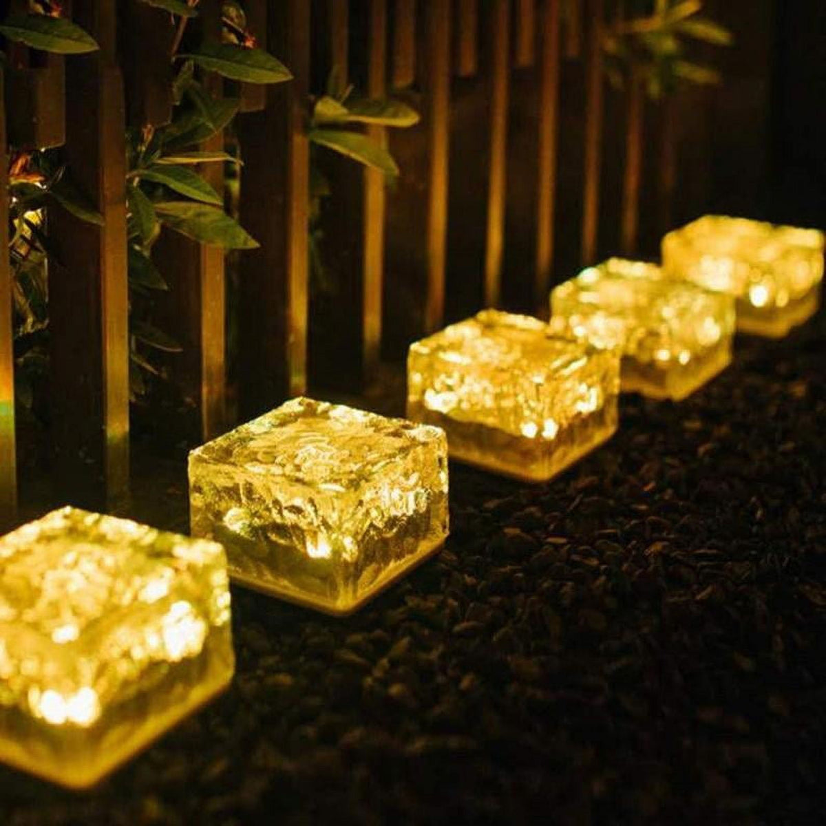 Epicgadget Solar Ice Cube Shaped Light, 4x4x2.15 Inch Ice Cube Shaped Brick Warm White Outdoor Solar Garden Decorative Lights for Walkway Pathway Backyard Christmas Decoration Parties (3 Pieces)