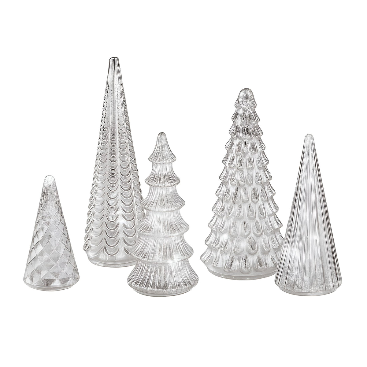 BESTSKY 2026 New Mercury Glass Christmas Tree with Led Lights,5Pcs Illuminated Mercury Glass Trees,Battery Operated,Mercury Glass Christmas Tree Set for Xmas Home Party Centerpiece Mantel Gift 5 Pcs