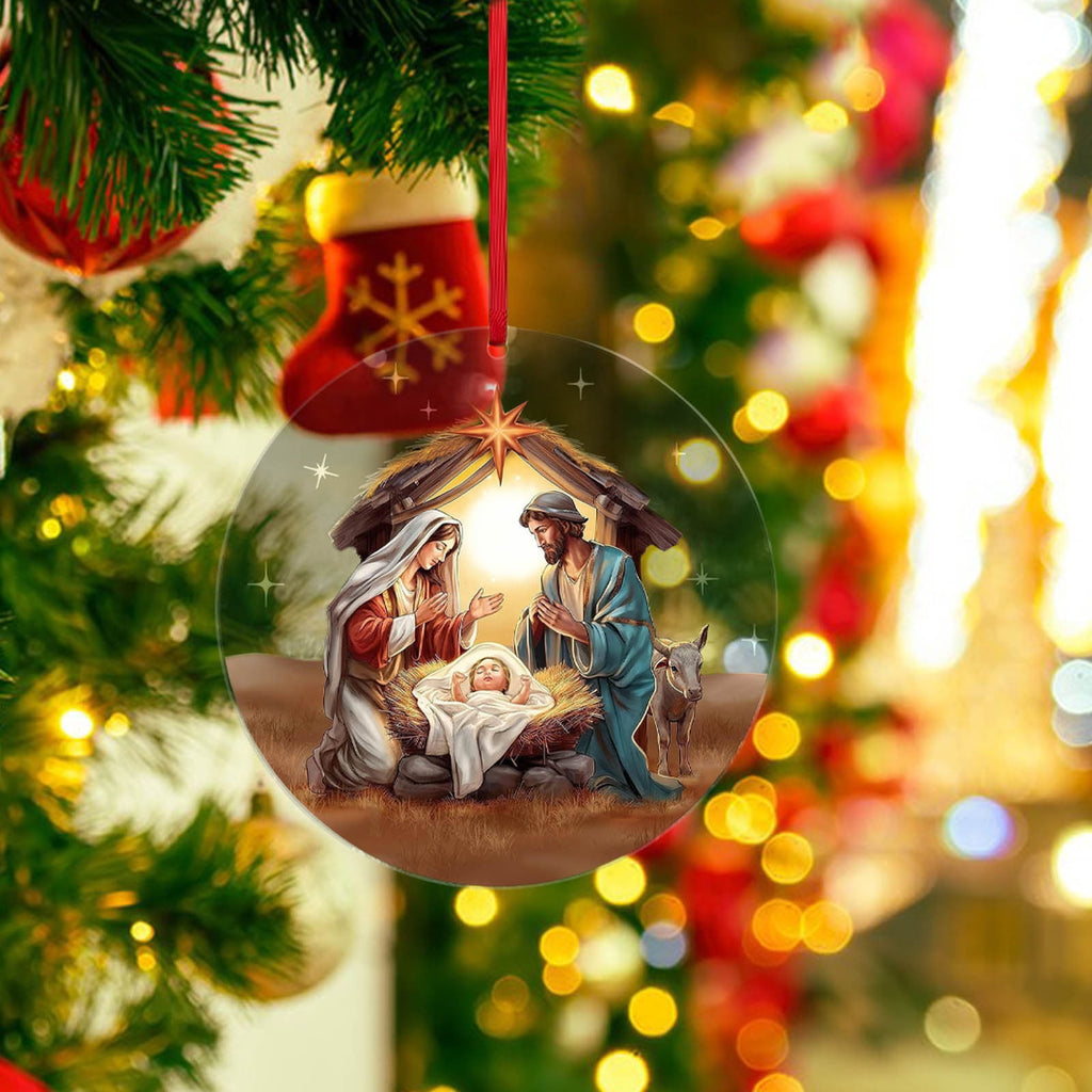Xuniizn Nativity Ornaments, Christmas Nativity Scene Ornaments Acrylic Christmas Tree Decorations for Xmas Tree, Home, Office, Hanging Ornament, Religious Gifts, Party Decor, Christmas Decorations